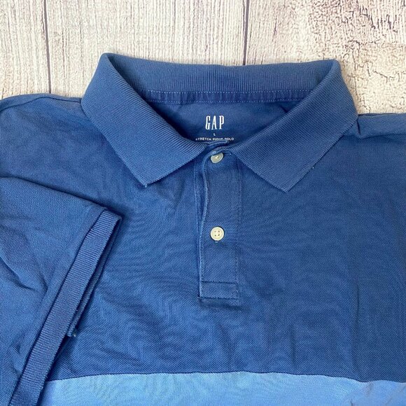 Gap The Stretch Pique Polo Shirt‎ Two-tone Blue Men's L Short Sleeves - Picture 1 of 4